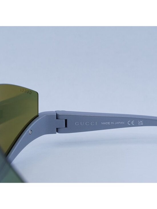 Gucci GG1650S 011 Sunglasses Grey Silver Shield Frame, Green Mirror Lenses